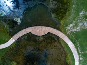 Cedar bridge in Atlanta over the lake