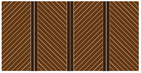 Diagonal brown deck boards forming alternating chevrons separated by dark vertical transition boards.