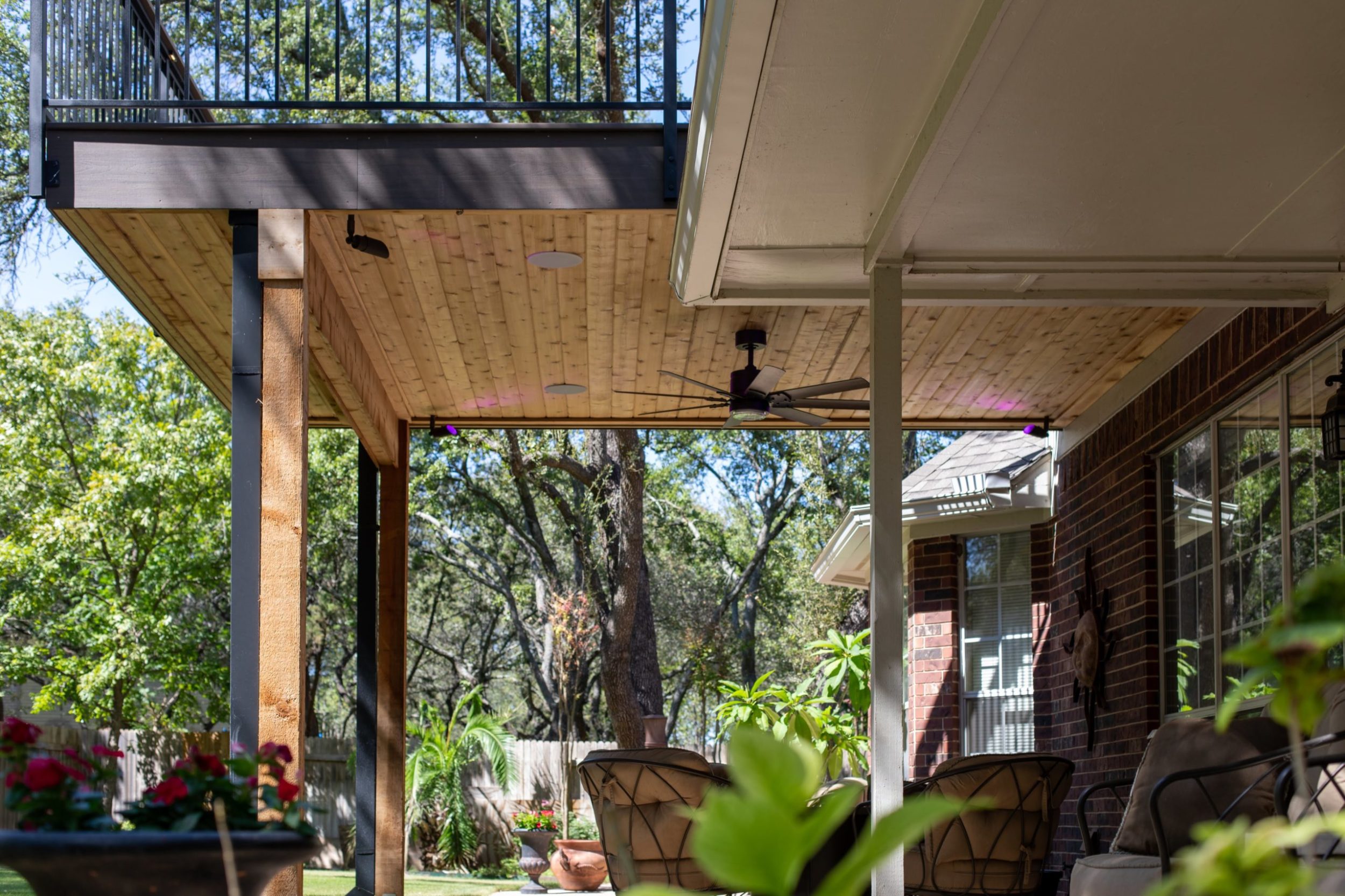 Glulam beans and milled Cedar Soffit Cedar Soffit and Glulam beams.