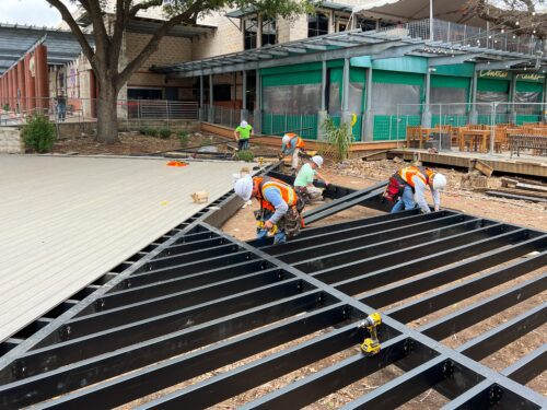 Commercial outdoor deck using TimberTech Fortress at Central Market Austin