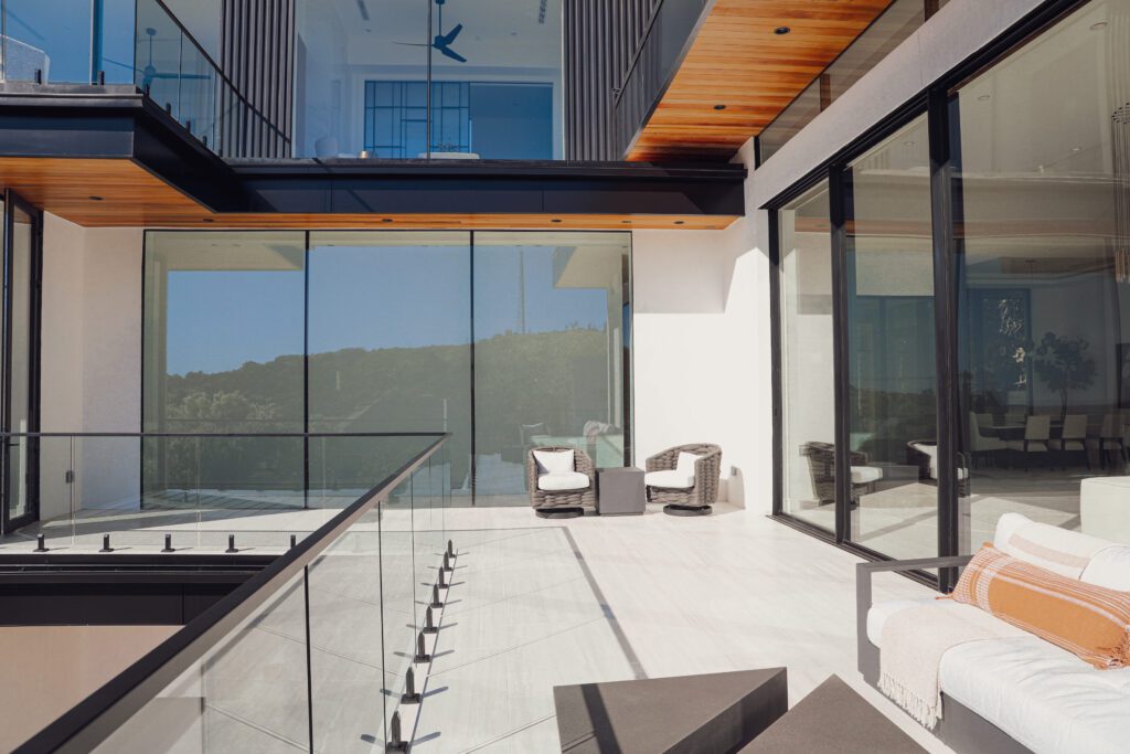 glass railing on balcony