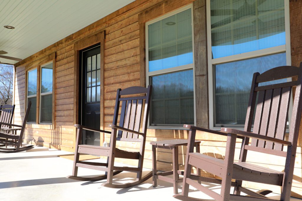kebony siding cabin front porch