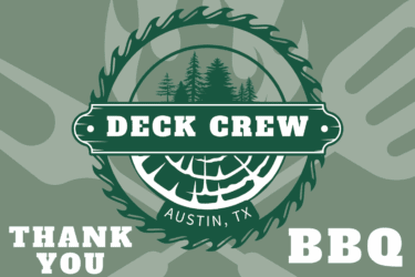 Flyer logo for TimberTown’s 9th Annual Deck Crew Thank You BBQ event in Austin, TX