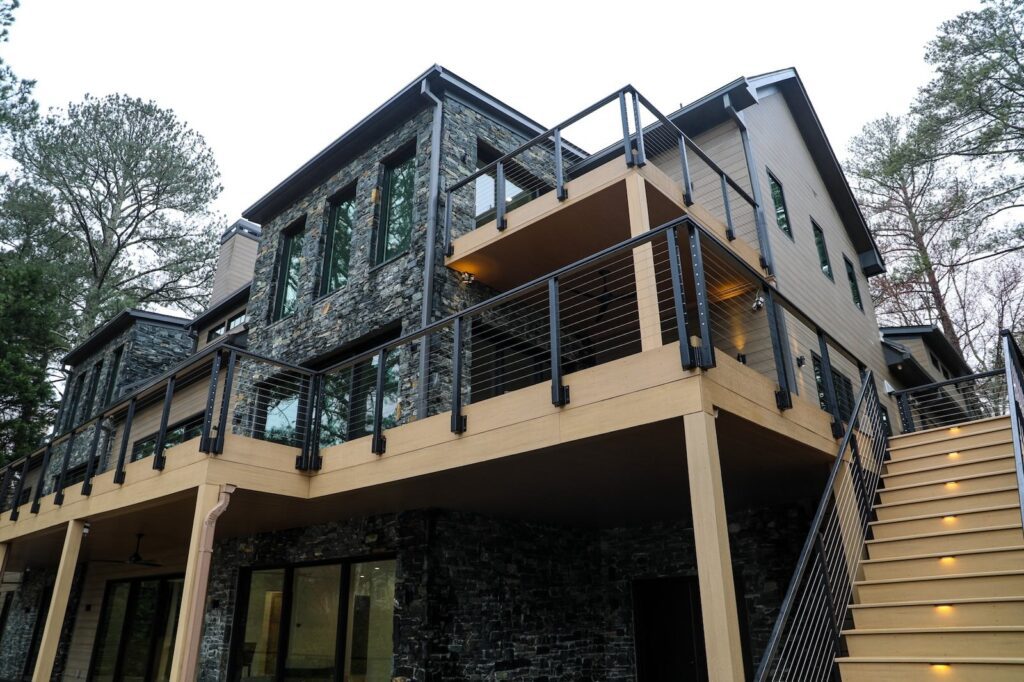 lake-windward-timbertech-deck-trespa-siding- Lake Windward project blending TimberTech decking and Trespa siding.