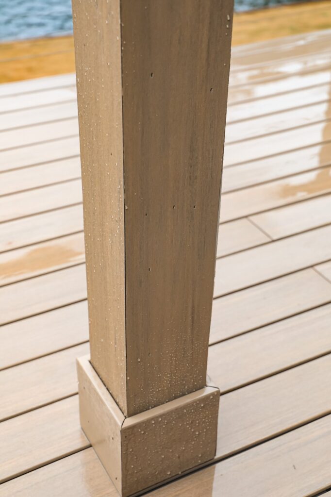 lake-windward-timbertech-deck-trespa-siding- Modern lakefront deck built with TimberTech composite decking by Boyce Design + Build.