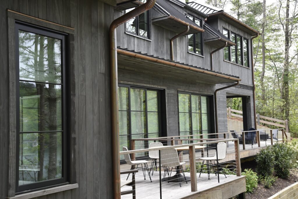 Ipe deck stairs highlighting material texture near the boat dock.