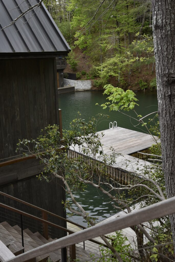 lakefront deck captured in a close-up view at the Lake Burton residence.