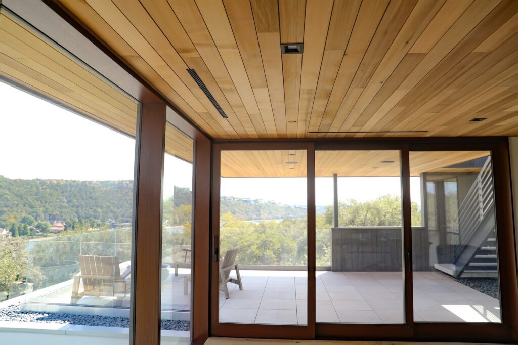 Cedar interior ceiling at a custom Westlake residence