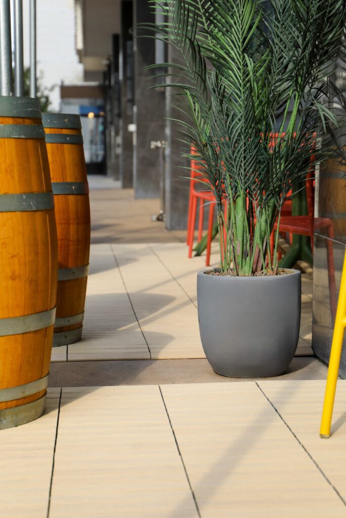 Layout of interlocking NewTechWood deck tiles