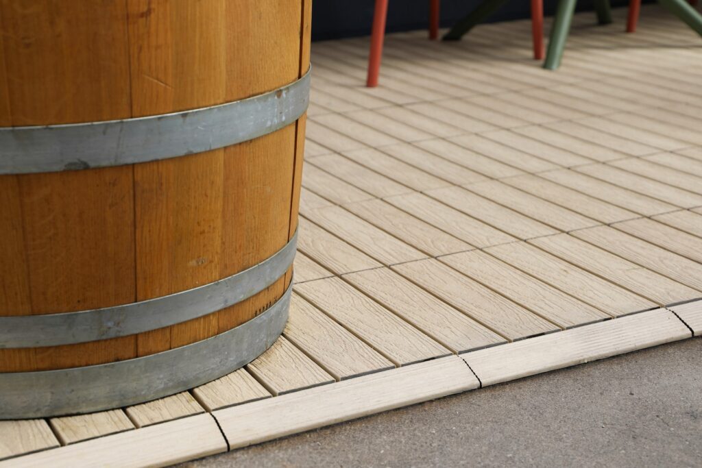 Edge detail of deck tile installation