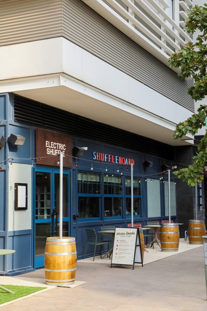 Hospitality patio design using modular deck tiles