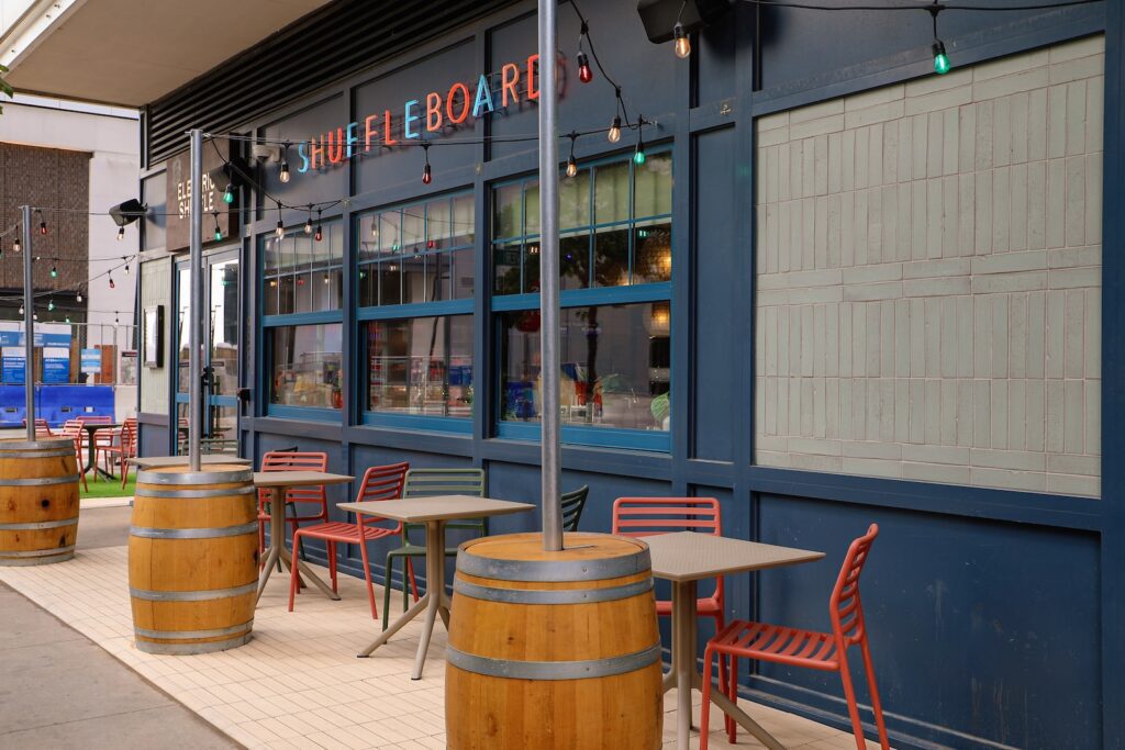 Exterior bar space with composite deck tile flooring