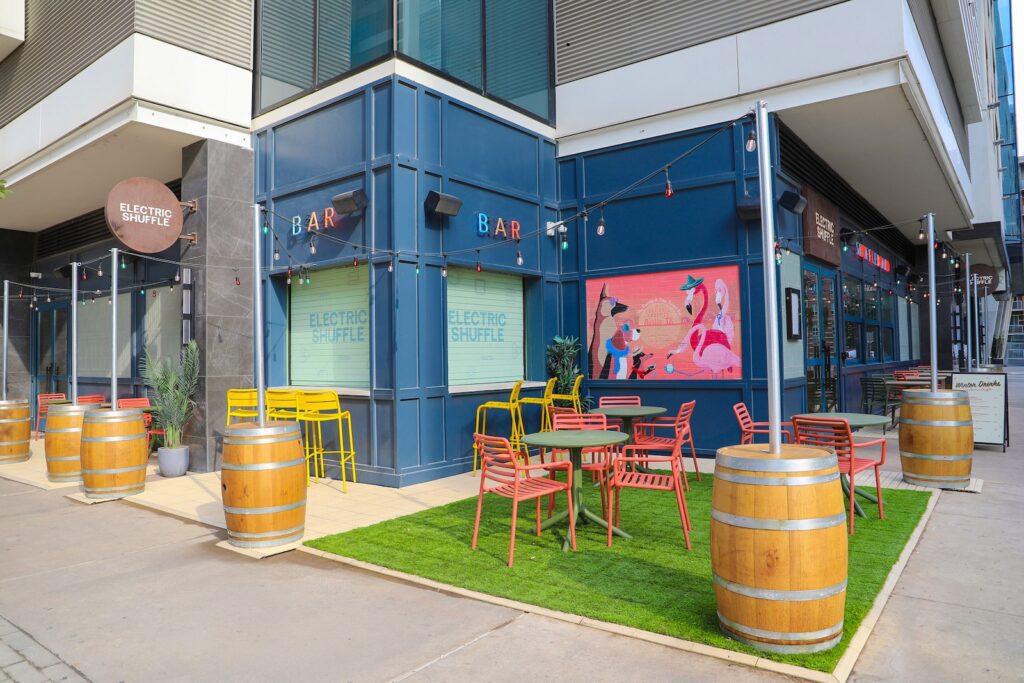 NewTechWood deck tiles at Electric Shuffle patio in Austin