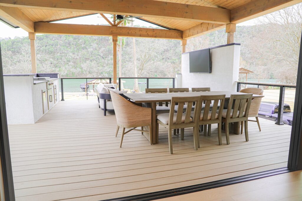 TimberTech French White Oak decking overlooking Lake Austin