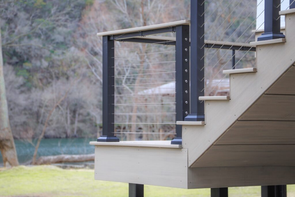 TimberTech deck and covered patio designed for Lake Austin living