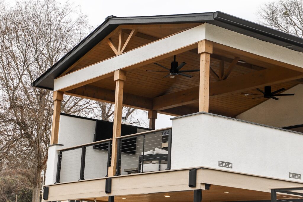 Modern outdoor living space with TimberTech decking and railing