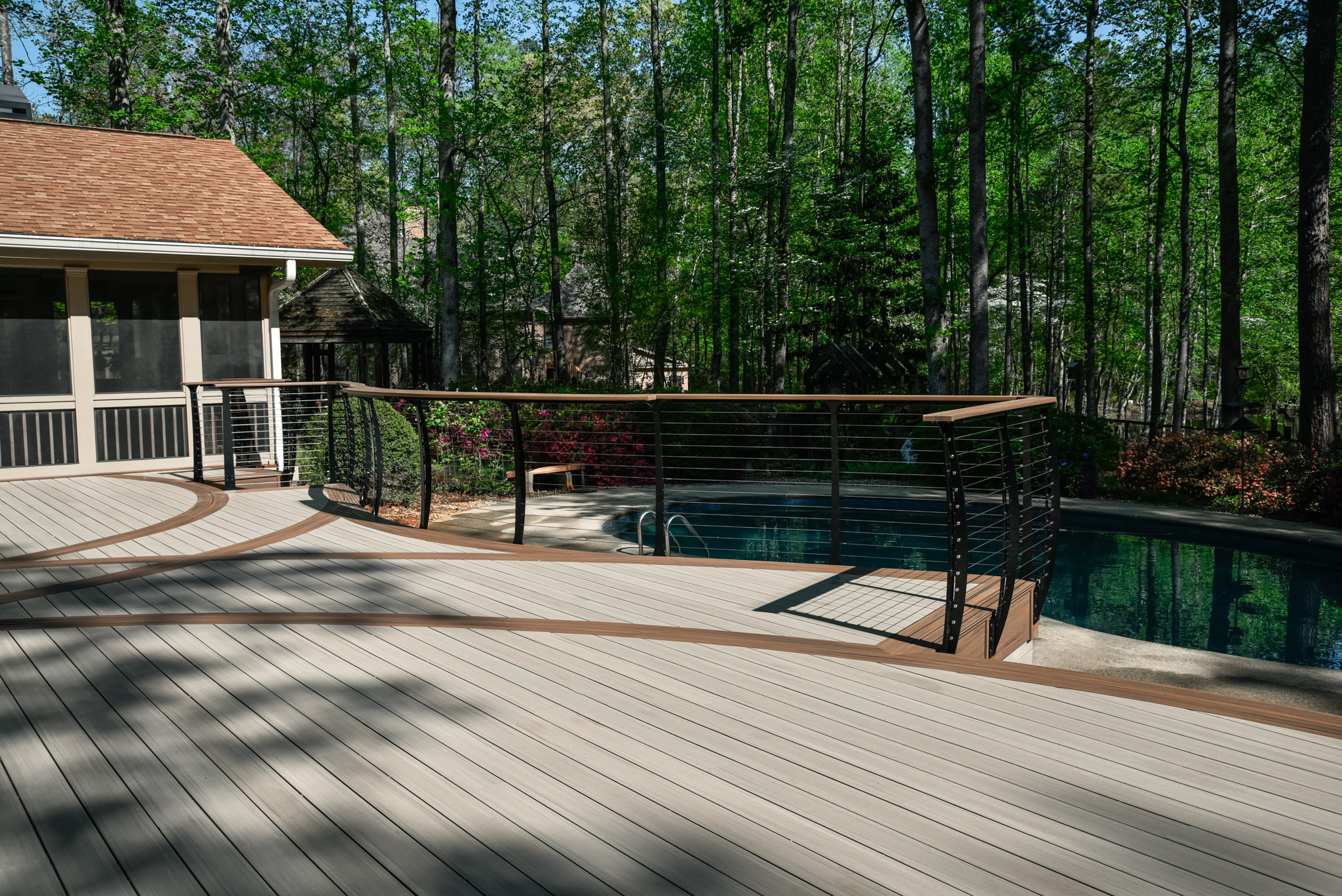 Detailed view of curved TimberTech Vintage PVC deck boards