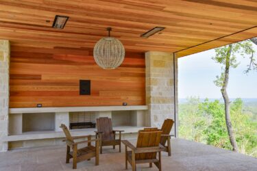 Western Red Cedar feature wall and soffit above an outdoor seating area