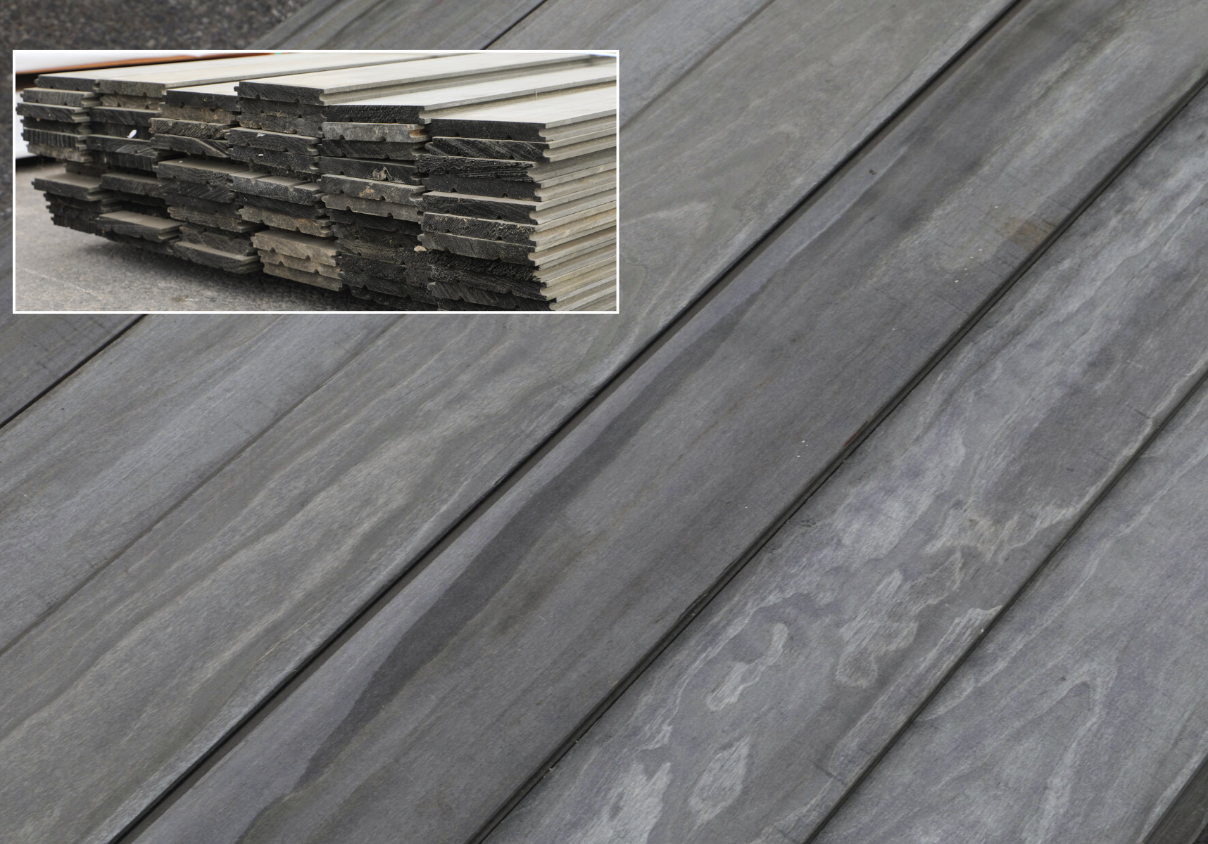 Accoya Grey stacked in a lumber bundle