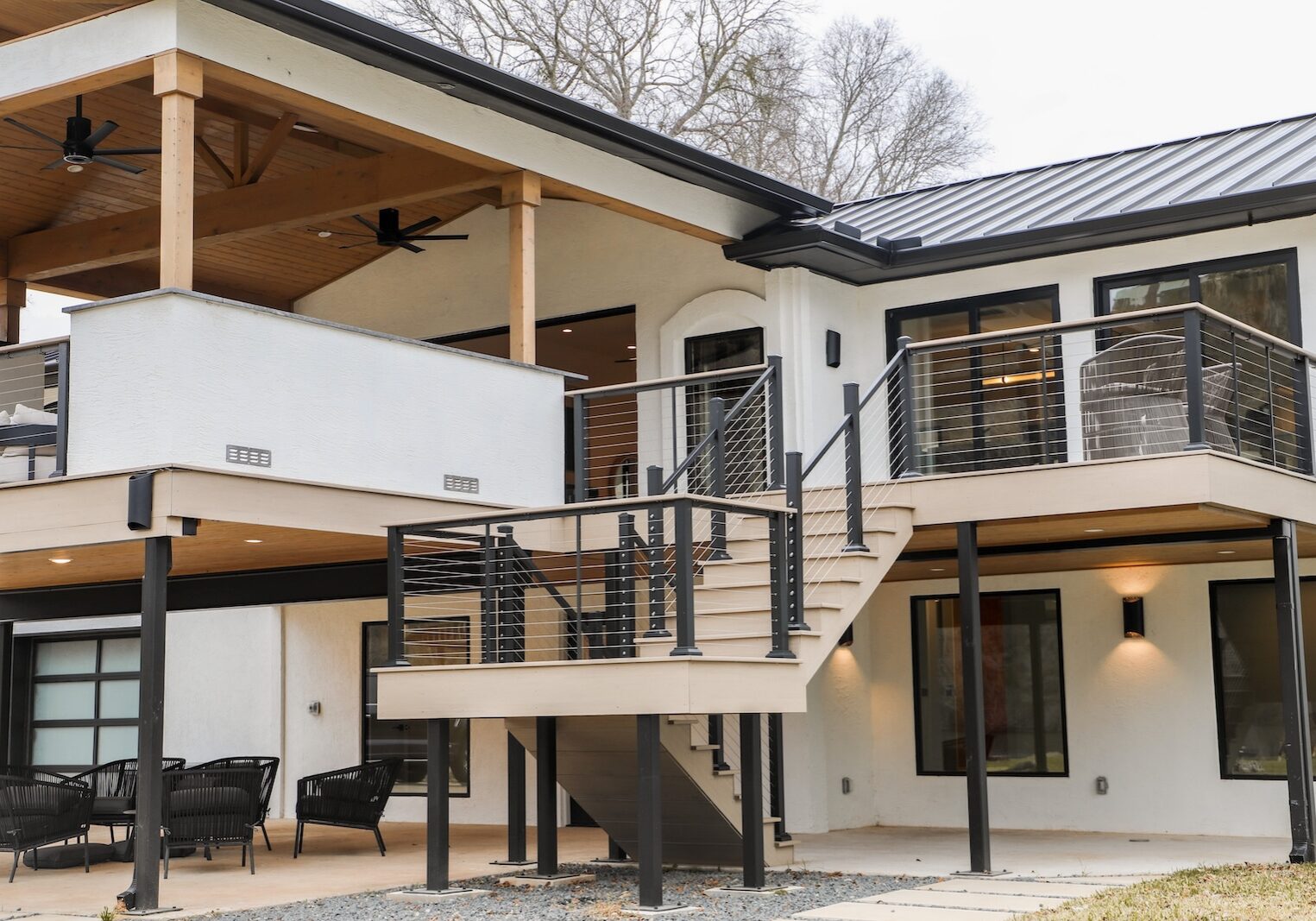 Multi-level TimberTech decking and cable railing design