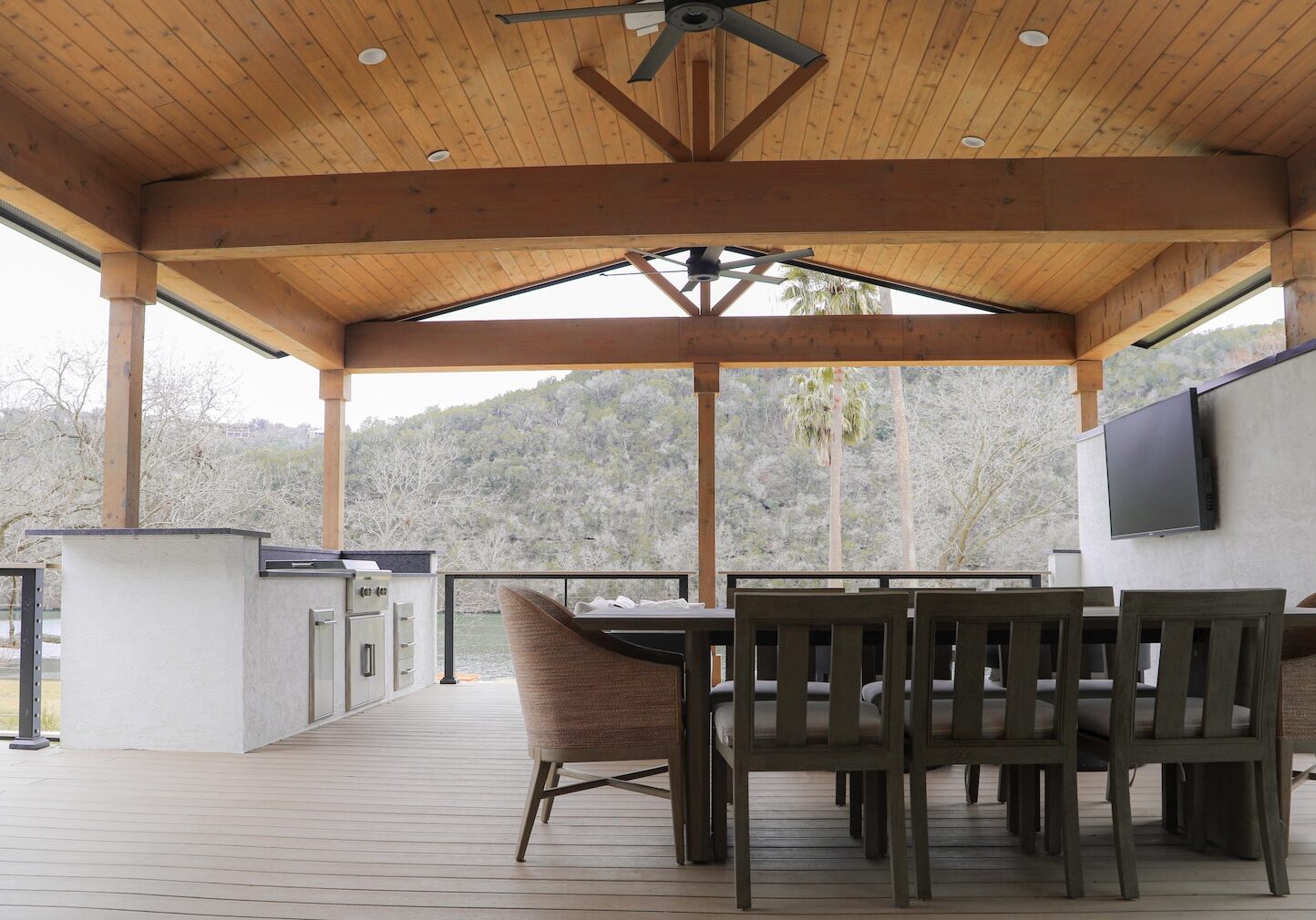 Covered outdoor living space with TimberTech decking on Lake Austin
